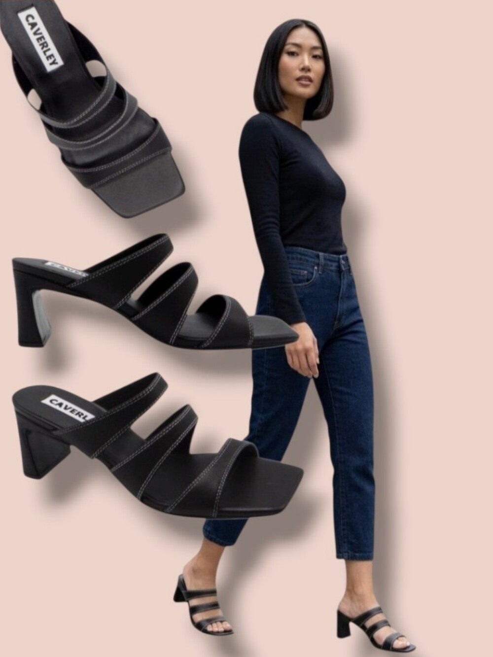 Like New ๐ค Caverley Women's Cady Black Leather Heeled Mules